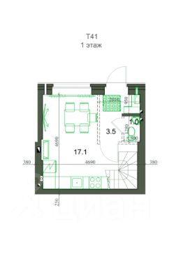 2-этаж. таунхаус 41 м²