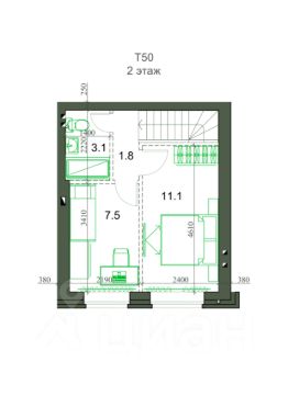 2-этаж. таунхаус 51 м²