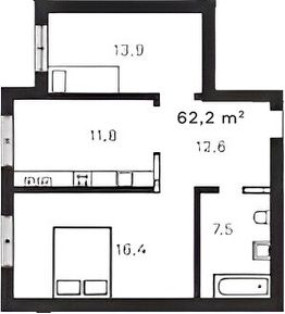 2-комн.кв., 62 м², этаж 2