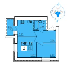 2-комн.кв., 43 м², этаж 8