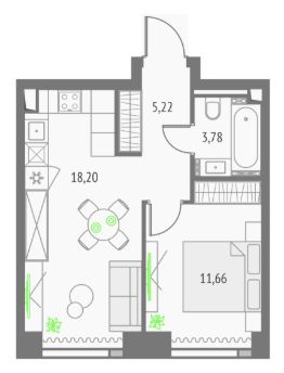 1-комн.кв., 39 м², этаж 28