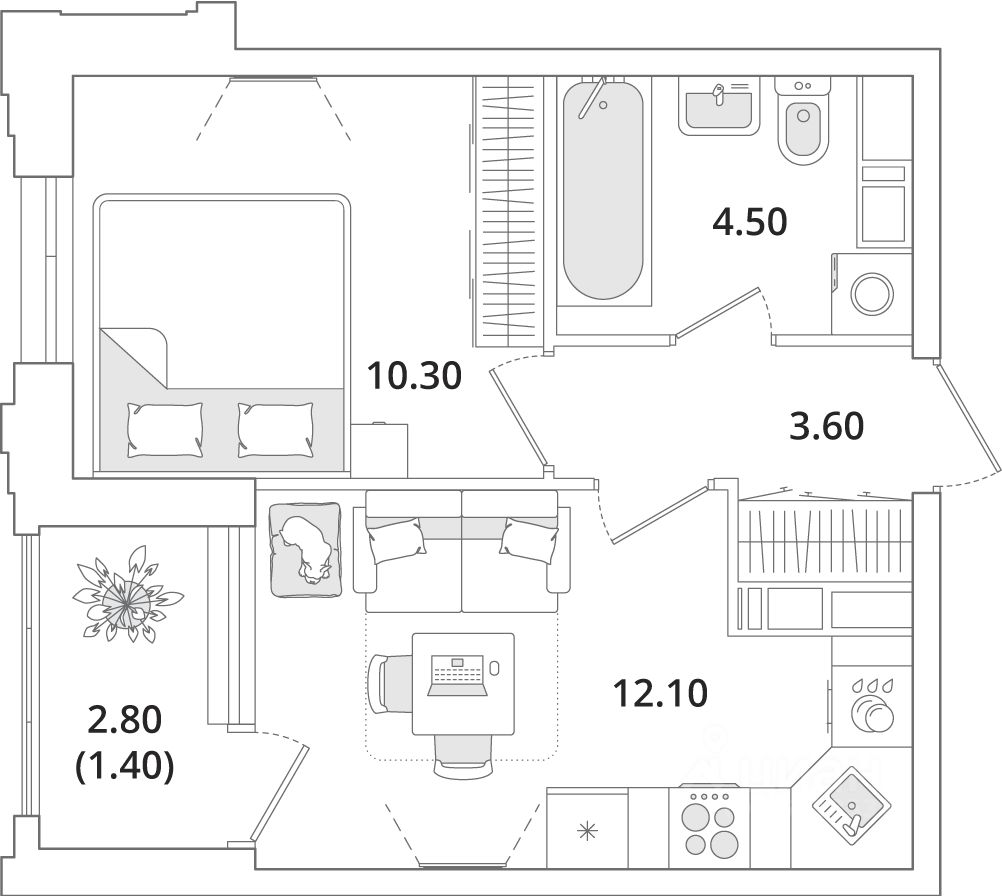 Продажа однокомнатной квартиры 31,9м² Планерная ул., 99, Санкт-Петербург,  м. Комендантский проспект - база ЦИАН, объявление 300268573