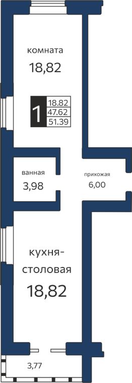 1-комн.кв., 51 м², этаж 2