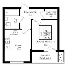 1-комн.кв., 31 м², этаж 4