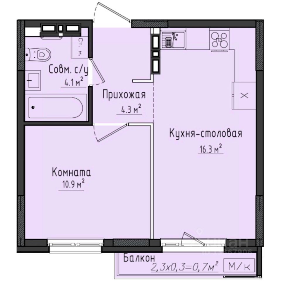 1-комн.кв., 36,6 м², 2/10 этаж
