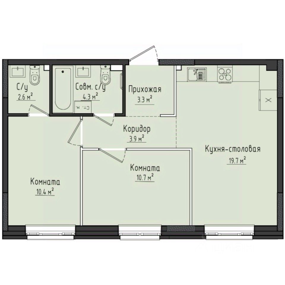 2-комн.кв., 54,9 м², 8/10 этаж