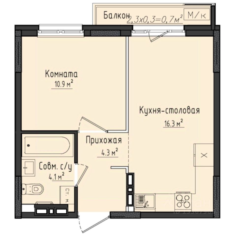 1-комн.кв., 36,2 м², 10/10 этаж