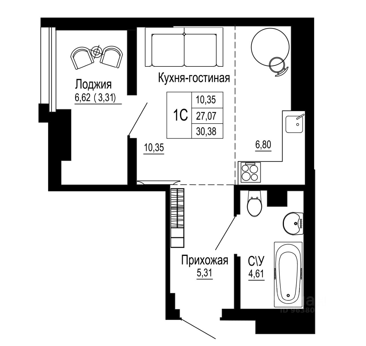 Продается1-комн.квартира,30,48м²