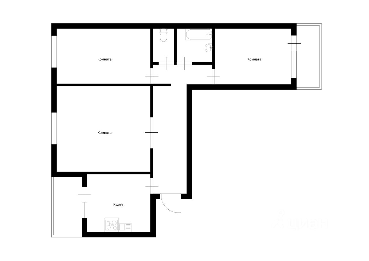 Продажа трехкомнатной квартиры 64м² Строгинский бул., 14К3, Москва, м.  Строгино - база ЦИАН, объявление 300383104