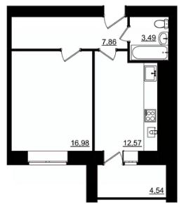 1-комн.кв., 43 м², этаж 3