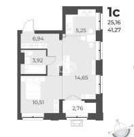 1-комн.кв., 42 м², этаж 13