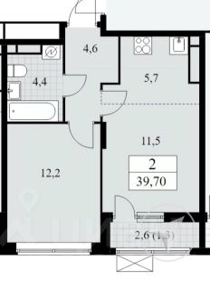 2-комн.кв., 40 м², этаж 13