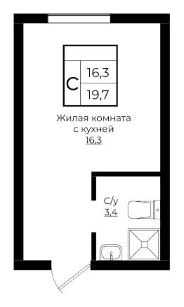 студия, 20 м², этаж 1