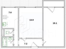 2-комн.кв., 53 м², этаж 3