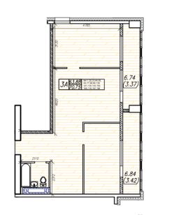 3-комн.кв., 71 м², этаж 13