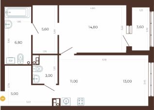 2-комн.кв., 61 м², этаж 1