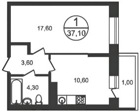 1-комн.кв., 38 м², этаж 5