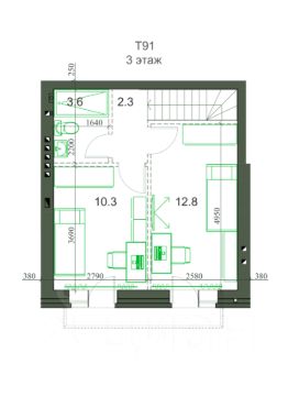 3-этаж. таунхаус 92 м²