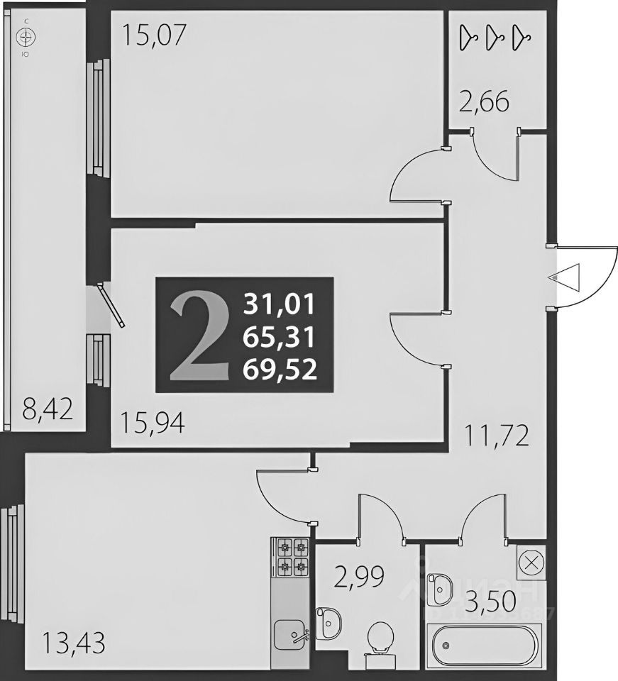 Продажа двухкомнатной квартиры 71,5м² Благодатная ул., 57, Санкт-Петербург,  м. Электросила - база ЦИАН, объявление 300520039