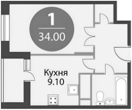 1-комн.кв., 36 м², этаж 22