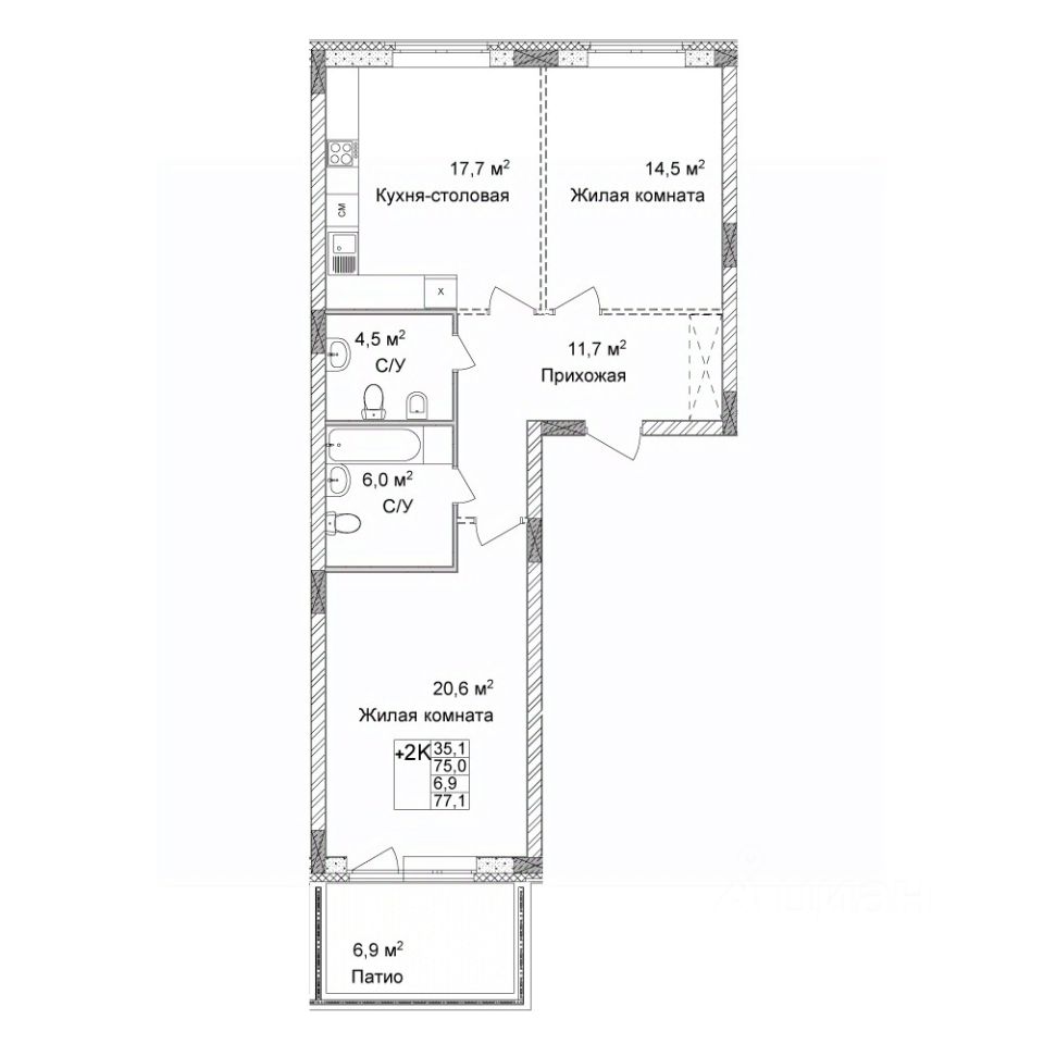 Купить двухкомнатную квартиру 77,1м² Нижний Новгород, Нижегородская  область, Дельвиг жилой комплекс, м. Горьковская - база ЦИАН, объявление  300568530