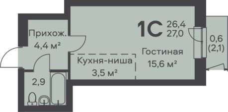 студия, 27 м², этаж 3