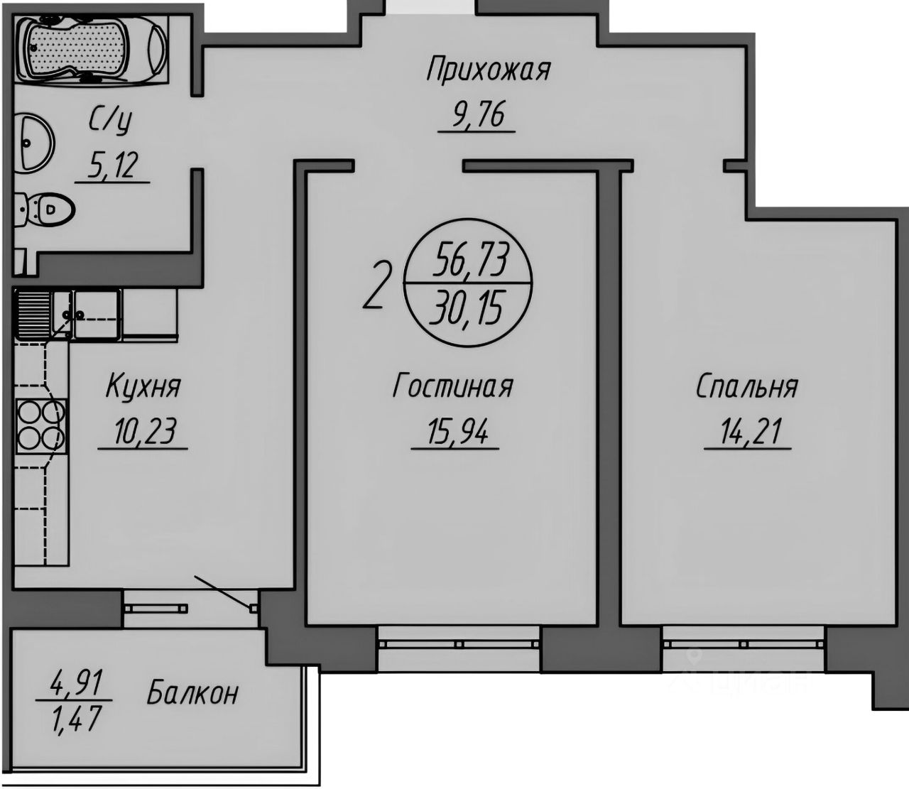 Планировка этой квартиры по данным Циан