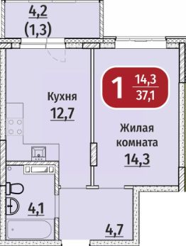 1-комн.кв., 40 м², этаж 2
