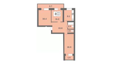 3-комн.кв., 75 м², этаж 4