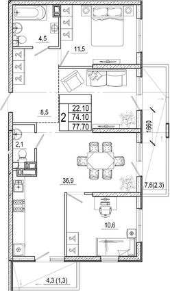 3-комн.кв., 78 м², этаж 4