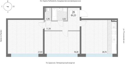 3-комн.кв., 89 м², этаж 2