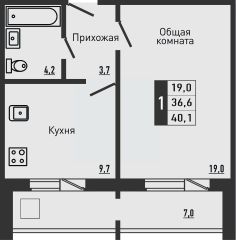 1-комн.кв., 40 м², этаж 14