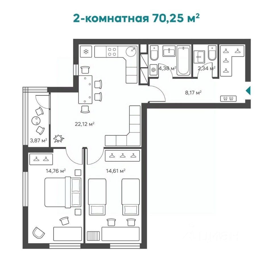 Купить двухкомнатную квартиру 70,3м² Анкудиновское ш., Нижний Новгород,  Нижегородская область, м. Заречная - база ЦИАН, объявление 295189098