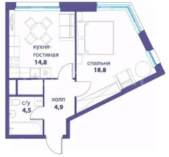 2-комн.кв., 43 м², этаж 22