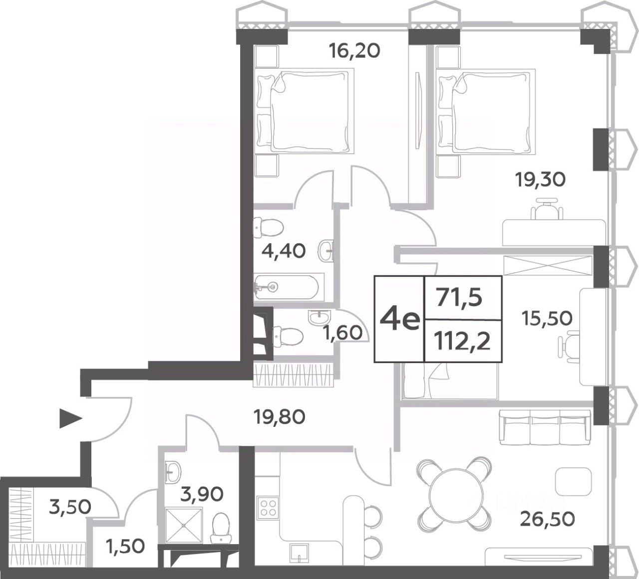 Продажа четырехкомнатной квартиры 112,2м² Москва, Вилл Тауэрс жилой  комплекс, м. Минская - база ЦИАН, объявление 300673093