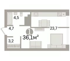 1-комн.кв., 36 м², этаж 14