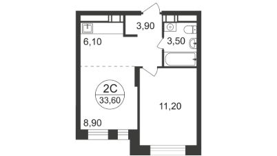 2-комн.кв., 34 м², этаж 14