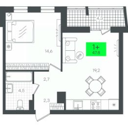 1-комн.кв., 48 м², этаж 6