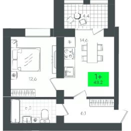 1-комн.кв., 43 м², этаж 5