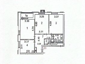 3-комн.кв., 74 м², этаж 5