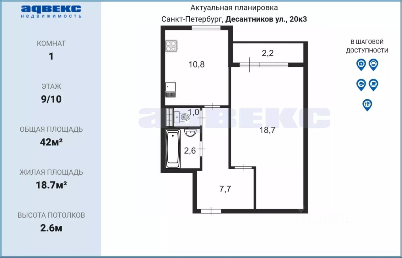 Купить 1-комнатную квартиру на улице Десантников в Санкт-Петербурге,  продажа однокомнатных квартир во вторичке и первичке на Циан. Найдено 3  объявления