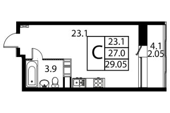 1-комн.кв., 29 м², этаж 3