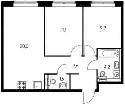 2-комн.кв., 55 м², этаж 5