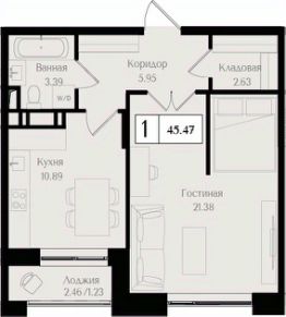 1-комн.кв., 45 м², этаж 5