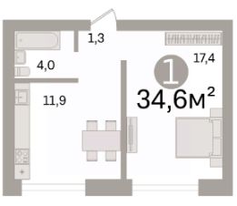 1-комн.кв., 35 м², этаж 1