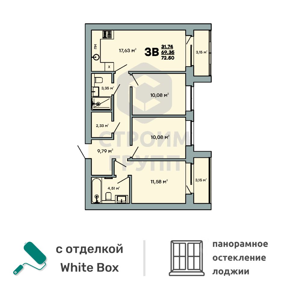 Купить 3-комнатную квартиру в Коврове, продажа трехкомнатных квартир во  вторичке и первичке на Циан. Найдено 253 объявления