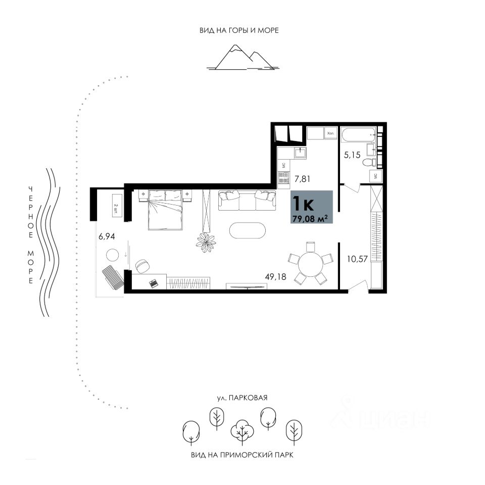 Продаю однокомнатные апартаменты 79,7м² Алушта, Крым респ., Апартаментов  Park Plaza комплекс - база ЦИАН, объявление 300834959