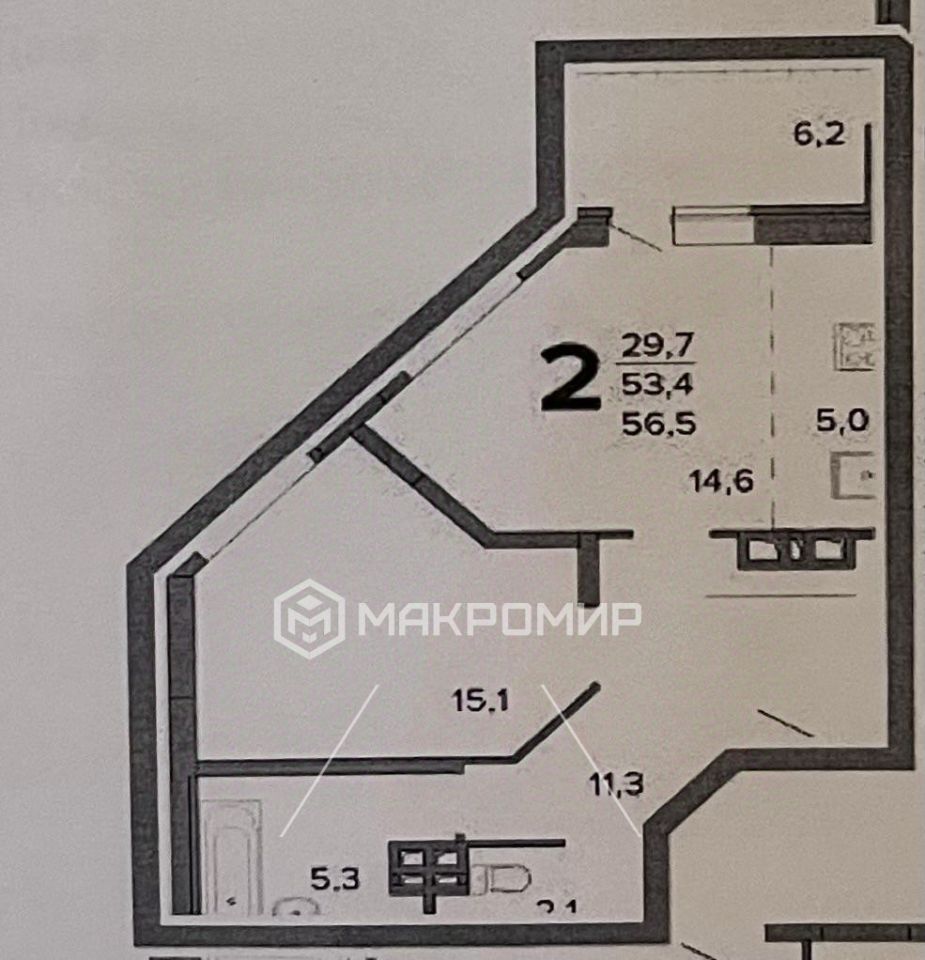 Продажа однокомнатной квартиры 53,8м² ул. Горбатова, 24, Брянск, Брянская  область - база ЦИАН, объявление 298519411