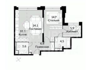 3-комн.кв., 59 м², этаж 14
