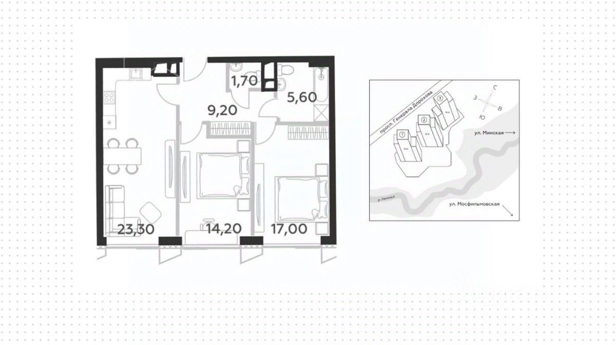 Продажа трехкомнатной квартиры 71м² просп. Генерала Дорохова, вл1к3,  Москва, м. Матвеевская - база ЦИАН, объявление 300887071